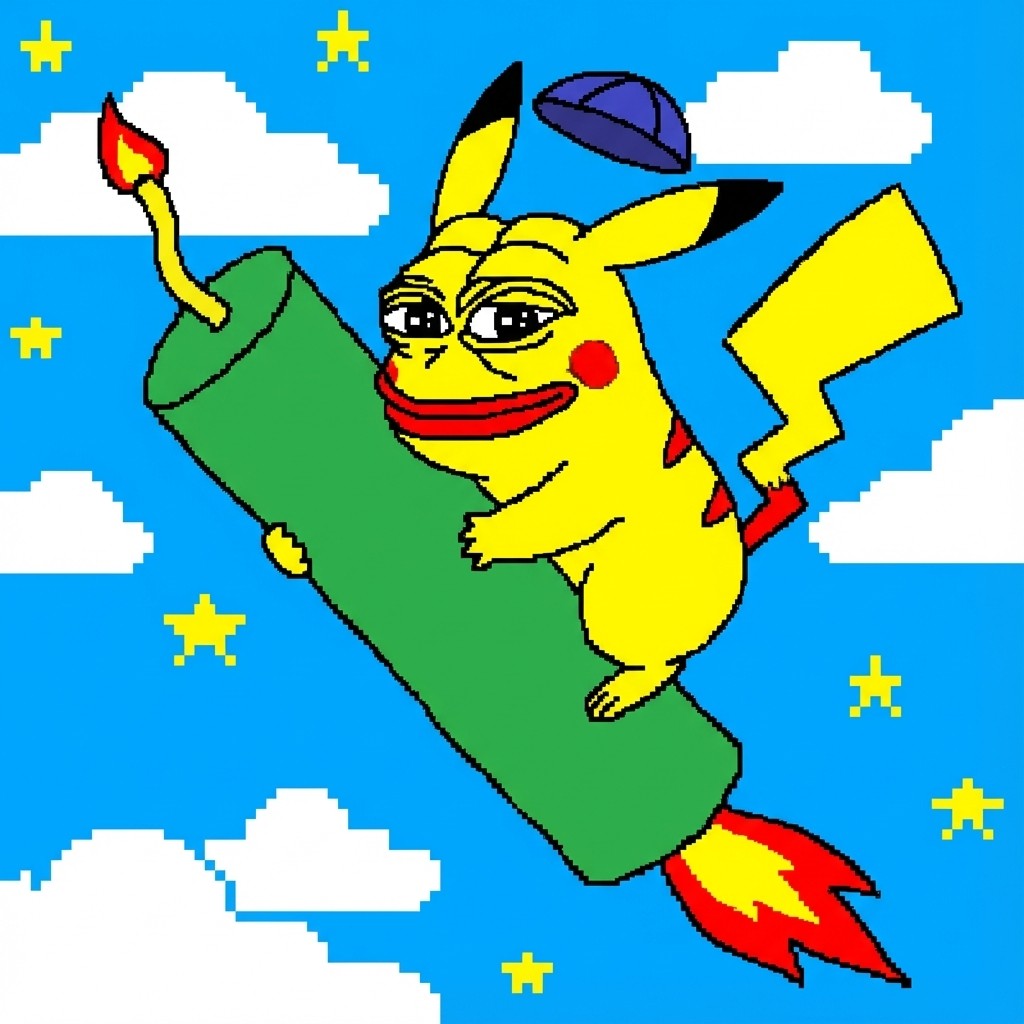 Kipachu riding rocket to moon